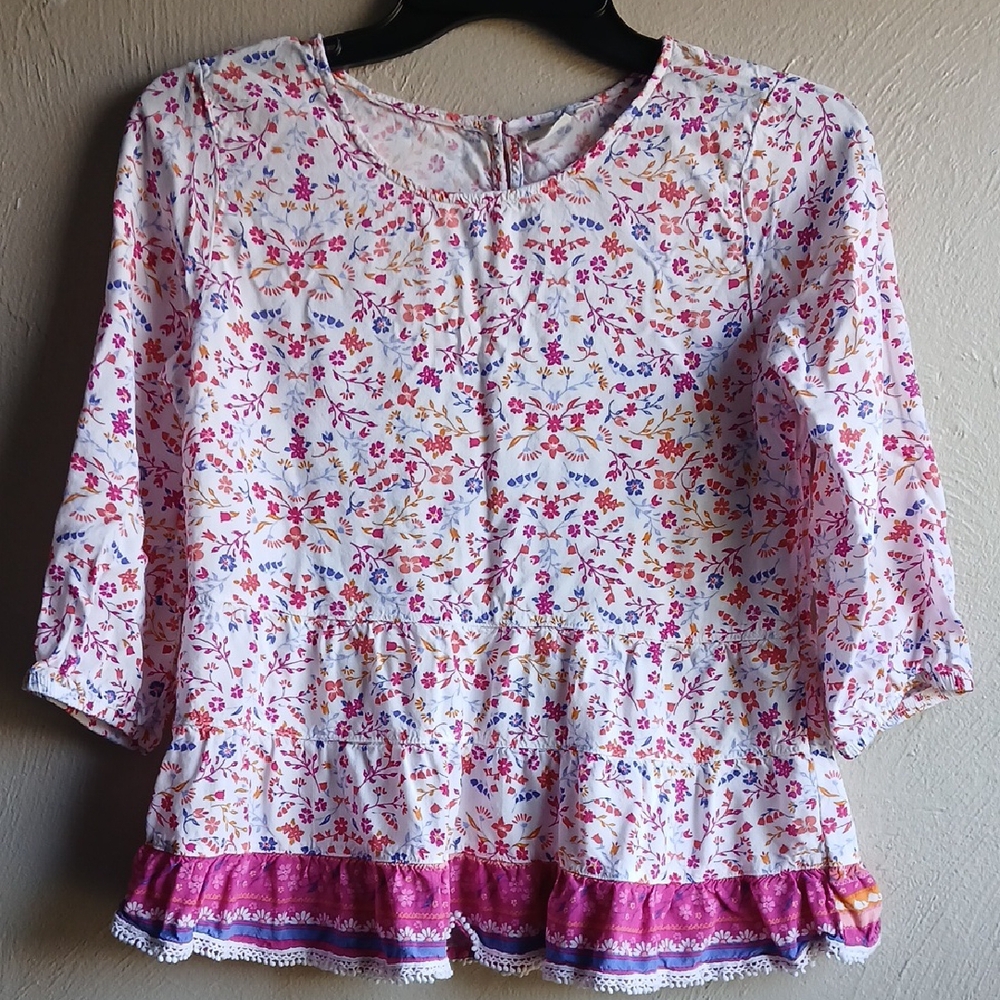 Mudd Pink Floral Peplum Blouse with Ruffle Trim Sz 16